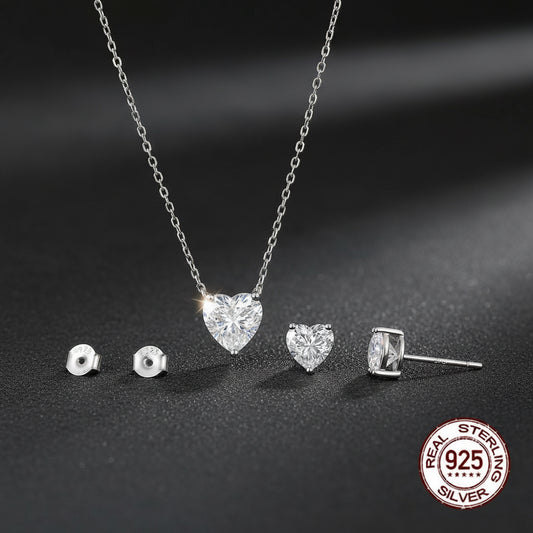 Elegant 925 sterling silver 1 carat pendant necklace and earrings